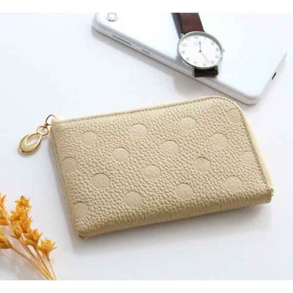 姫路レザー牛革L字ファスナーミニ財布 アイボリー